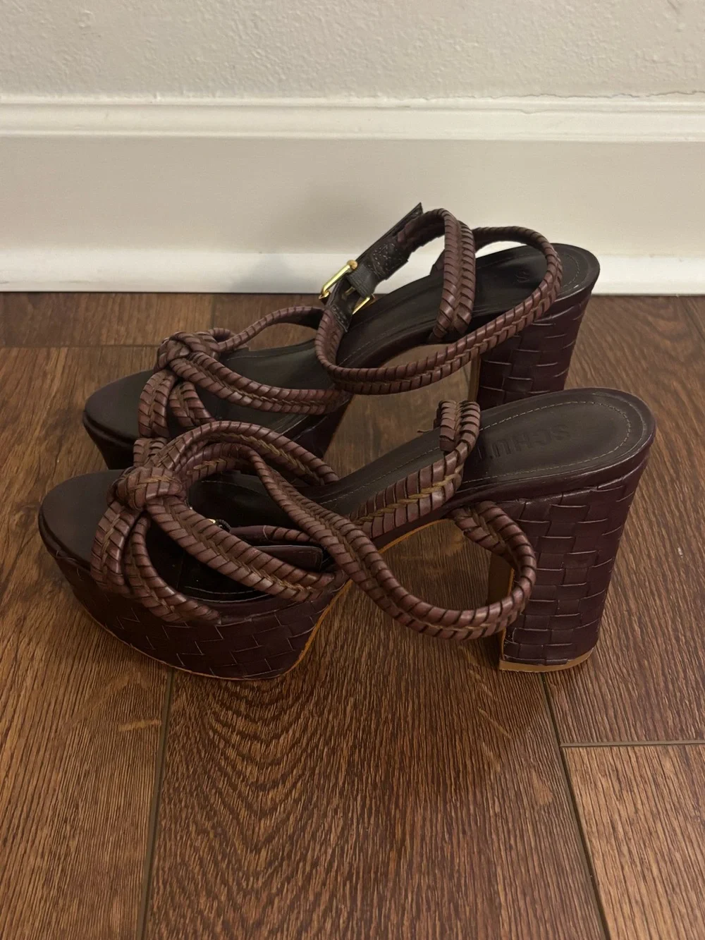 SCHUTZ Kareena Woven Brown Braided Platform Sandals
